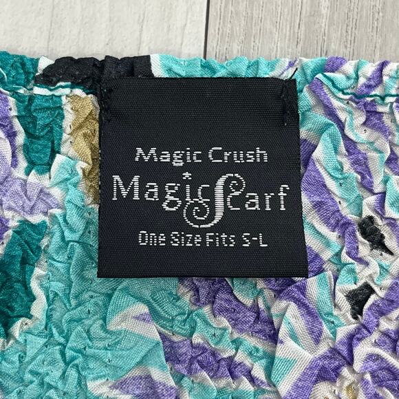 Magic Crush Magic Scarf Stretchy Crinkle 3/4 Sleeve Floral Artsy Blouse Y2K 90s - Picture 3 of 7